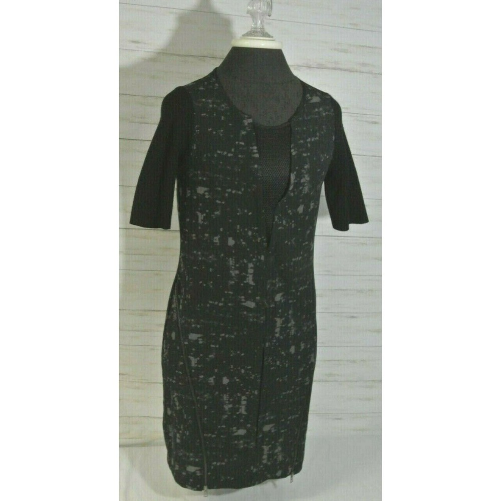 ELIE TAHARI for Design Nation XS X-Small Black Gray SPORT Dress Zip Short Sleeve